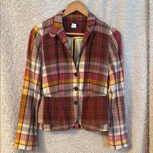 J. Crew Red and Yellow Blazer Classic Plaid Design Women’s Size 0